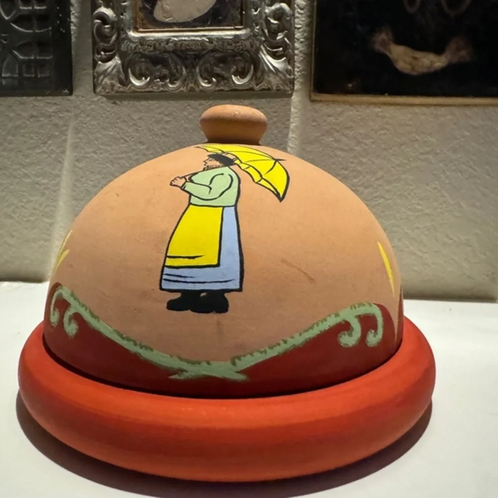 Hand-Painted Terracotta Cheese Dome with Whimsical Folk Art –‎ Rustic European